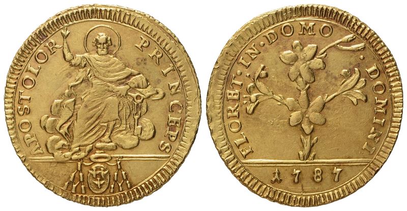 Stato Pontificio. Roma. Pio Vi (1775 - 1799). Doppia Romana 1787. Au (5,50 G; 22 MM)
