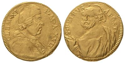 Stato Pontificio. Roma. Clemente XI (1700 - 1721). Mezzo Scudo Anno XVII (1716). Au (1,70 G; 16,4...