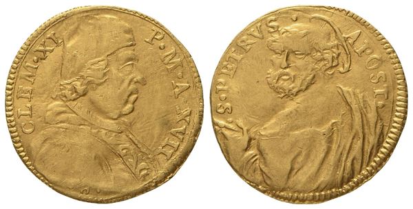 STATO PONTIFICIO. Roma. Clemente XI (1700 - 1721). Mezzo scudo anno XVII (1716). Au (1,70 g; 16,4 mm)  - Asta Monete e medaglie medievali e moderne italiane ed estere - Bertolami Fine Art - Casa d'Aste