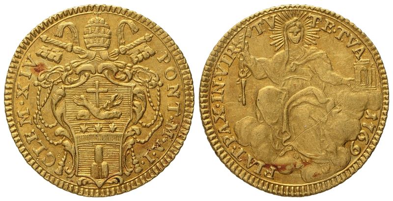 Clemente XIV, Zecchino 1769 (Anno I) – Roma, Stato Pontificio, oro