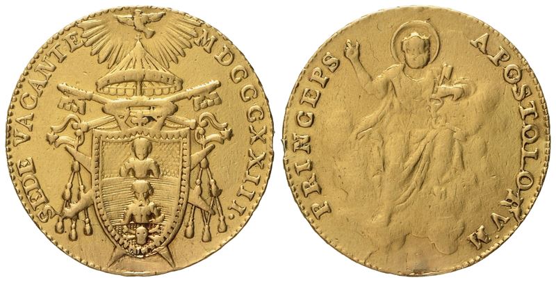 Stato Pontificio. Bologna. Sede Vacante 1823. Doppia 1823. Au (5,46 G; 21,8 MM)