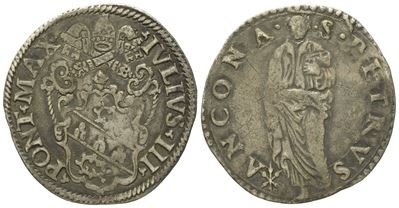Stato Pontificio. Ancona. Giulio III (1550 - 1555). Giulio "san Pietro". Ag (2,92 G; 27,3 MM)