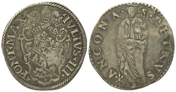 STATO PONTIFICIO. Ancona. Giulio III (1550 - 1555). Giulio "San Pietro". Ag (2,92 g; 27,3 mm)