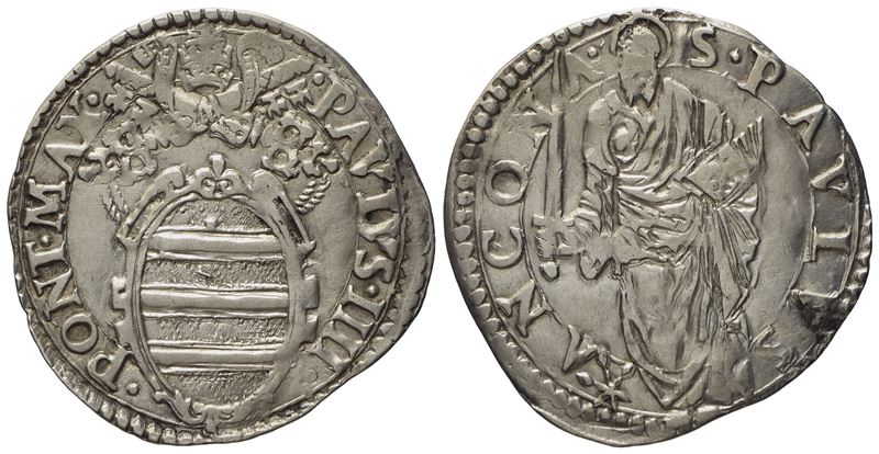 Stato Pontificio. Ancona. Paolo IV (1555 - 1559). Giulio "san Paolo". Ag (3,08 G; 27,7 MM)