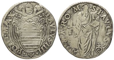 Stato Pontificio. Roma. Paolo IV (1555 - 1559). Giulio "san Paolo". Ag (2,99 G; 26,4 MM)
