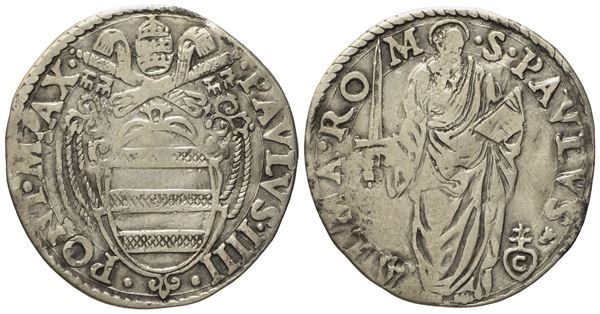 STATO PONTIFICIO. Roma. Paolo IV (1555 - 1559). Giulio "San Paolo". Ag (2,99 g; 26,4 mm)  - Asta Monete e medaglie medievali e moderne italiane ed estere - Bertolami Fine Art - Casa d'Aste