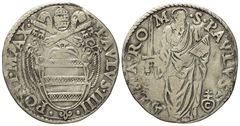 Stato Pontificio. Roma. Paolo IV (1555 - 1559). Giulio "san Paolo". Ag (2,99 G; 26,4 MM)