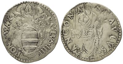 Stato Pontificio. Ancona. Paolo IV (1555 - 1559). Giulio "san Paolo". Ag (2,97 G; 27,8 MM)