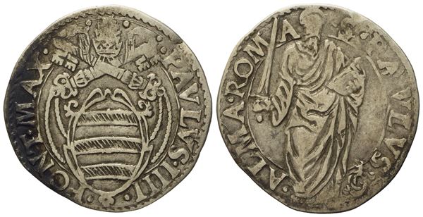 STATO PONTIFICIO. Roma. Paolo IV (1555 - 1559). Giulio "San Paolo". Ag (3,03 g; 26,8 mm)  - Asta Monete e medaglie medievali e moderne italiane ed estere - Bertolami Fine Art - Casa d'Aste