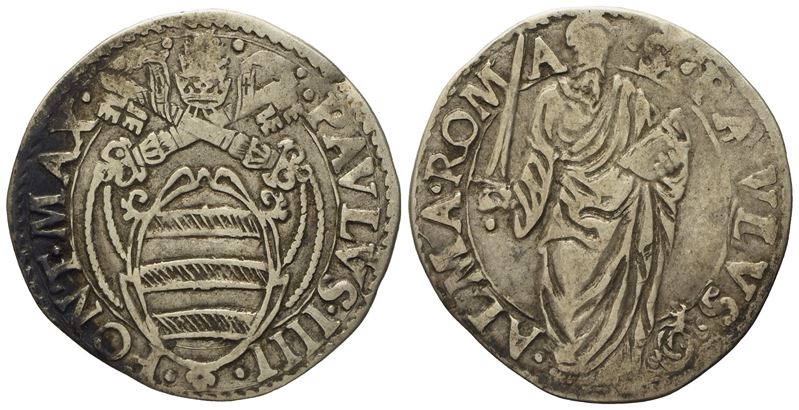 Stato Pontificio. Roma. Paolo IV (1555 - 1559). Giulio "san Paolo". Ag (3,03 G; 26,8 MM)