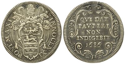 Stato Pontificio. Roma. Innocenzo XI (1676 - 1689). Giulio 1686 Anno XI. Ag (2,95 G; 25 MM)