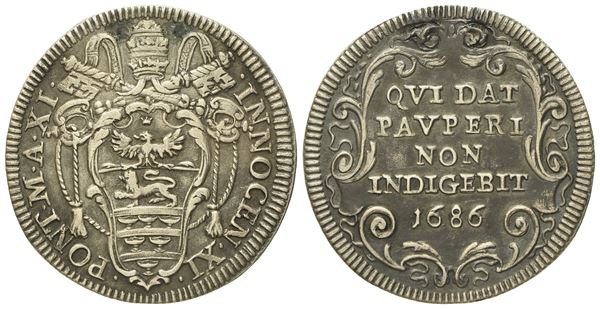 STATO PONTIFICIO. Roma. Innocenzo XI (1676 - 1689). Giulio 1686 anno XI. Ag (2,95 g; 25 mm)  - Asta Monete e medaglie medievali e moderne italiane ed estere - Bertolami Fine Art - Casa d'Aste