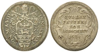 Stato Pontificio. Roma. Innocenzo XI (1676-1689). Giulio 1684 Anno VIII. Munt.158; Ag; 2,95gr; 26...