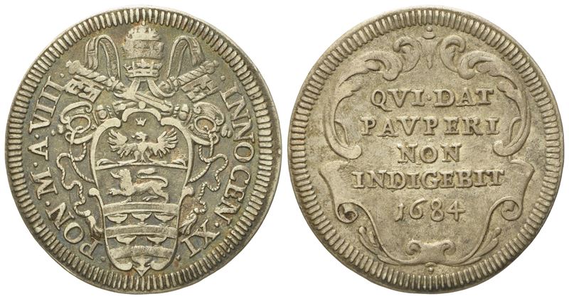 Stato Pontificio. Roma. Innocenzo XI (1676 - 1689). Giulio 1684 Anno VIII. Ag (2,95 G; 26,3 MM)