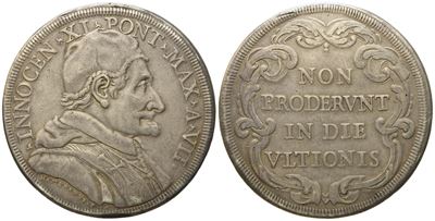 Stato Pontificio. Roma. Innocenzo XI (1676 - 1689). Piastra Anno VII. Ag (31,36 G; 43,7 MM)