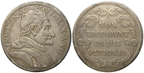 STATO PONTIFICIO. Roma. Innocenzo XI (1676 - 1689). Piastra anno VII. Ag (31,36 g; 43,7 mm)  - Asta Monete e medaglie medievali e moderne italiane ed estere - Bertolami Fine Art - Casa d'Aste