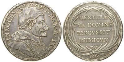 Stato Pontificio. Roma. Innocenzo XI (1676 - 1689). Piastra Anno IX. Ag (31,62 G; 43,4 MM)
