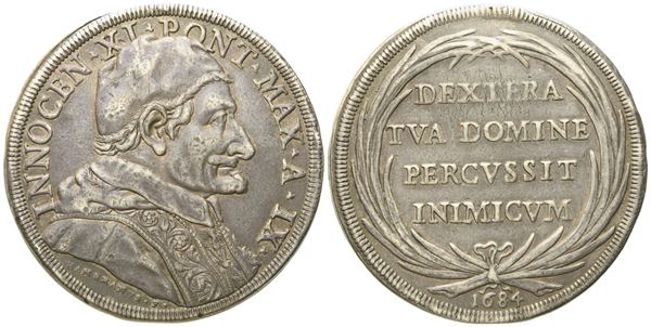 STATO PONTIFICIO. Roma. Innocenzo XI (1676 - 1689). Piastra anno IX. Ag (31,62 g; 43,4 mm)  - Asta Monete e medaglie medievali e moderne italiane ed estere - Bertolami Fine Art - Casa d'Aste