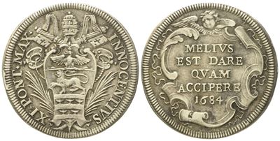 Stato Pontificio. Roma. Innocenzo XI (1676 - 1689). Testone 1684. Ag (9,10 G; 31,7 MM)