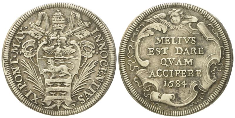 Stato Pontificio. Roma. Innocenzo XI (1676 - 1689). Testone 1684. Ag (9,10 G; 31,7 MM)