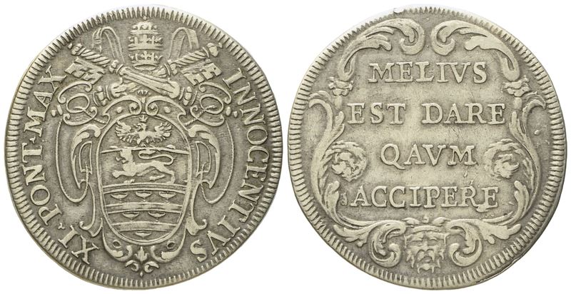 Stato Pontificio. Roma. Innocenzo XI (1676 - 1689). Testone (1684). Ag (9,07 G; 31 MM)