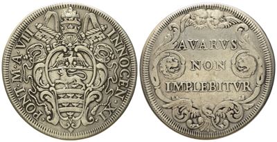 Stato Pontificio. Roma. Innocenzo XI (1676 - 1689). Mezza Piastra Anno VII (1682). Ag (15,71 G; 3...