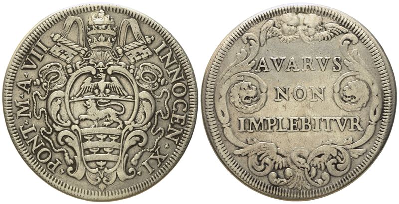 Stato Pontificio. Roma. Innocenzo XI (1676 - 1689). Mezza Piastra Anno VII (1682). Ag (15,71 G; 3...