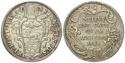 Stato Pontificio. Roma. Innocenzo XI (1676 - 1689). Testone 1684. Ag (9,13 G; 30,3 MM)