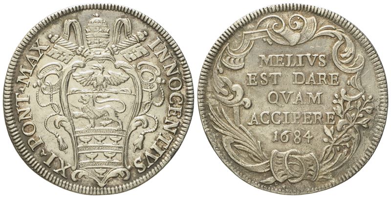 Stato Pontificio. Roma. Innocenzo XI (1676 - 1689). Testone 1684. Ag (9,13 G; 30,3 MM)