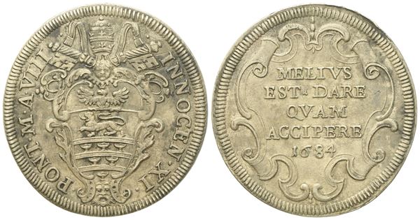 STATO PONTIFICIO. Roma. Innocenzo XI (1676 - 1689). Testone 1684. Ag (9,08 g; 32,3 mm)