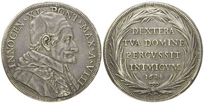Stato Pontificio. Roma. Innocenzo XI (1676 - 1689). Piastra 1684. Ag (31,78 G; 44 MM)