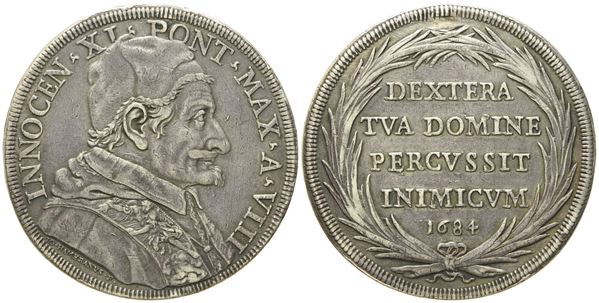 STATO PONTIFICIO. Roma. Innocenzo XI (1676 - 1689). Piastra 1684. Ag (31,78 g; 44 mm)  - Asta Monete e medaglie medievali e moderne italiane ed estere - Bertolami Fine Art - Casa d'Aste