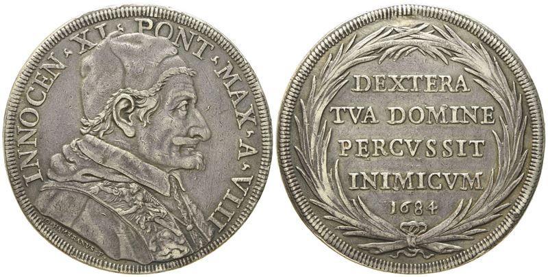 Stato Pontificio. Roma. Innocenzo XI (1676 - 1689). Piastra 1684. Ag (31,78 G; 44 MM)