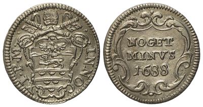 Stato Pontificio. Roma. Innocenzo XI (1676-1689). Mezzo Grosso 1688. Munt.181; Ag; 0,79gr; 15,2mm...