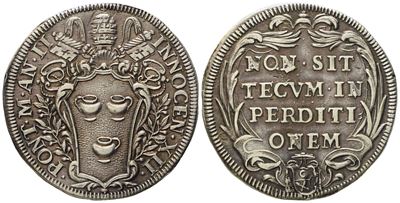 Stato Pontificio. Roma. Innocenzo XII (1691 - 1700). Testone Anno II (1692). Ag (9,15 G; 31,2 MM)