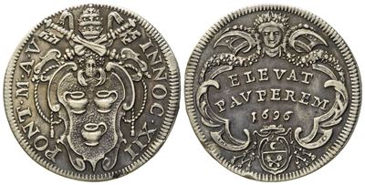 Stato Pontificio. Roma. Innocenzo XII (1691 - 1700). Giulio 1695. Ag (g 3,08; MM 24,5).