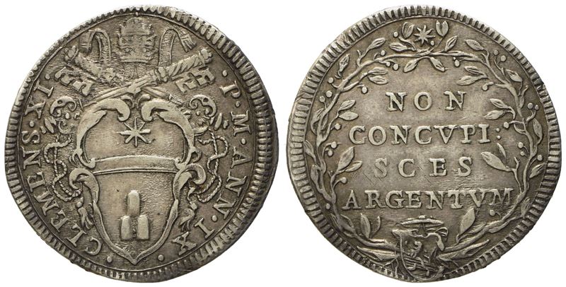 Stato Pontificio. Roma. Clemente XI (1700 - 1721). Giulio Anno IX. Ag (g 2,95; MM 25,5).