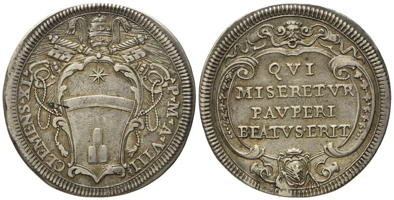 Stato Pontificio. Roma. Clemente XI (1700 - 1721). Testone Anno VIII. Ag (g 9,02; MM 32).