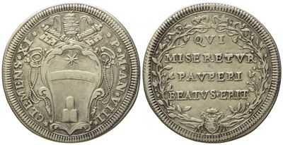 Stato Pontificio. Roma. Clemente XI (1700 - 1721). Testone Anno VIII. Ag (g 9,00; MM 32).