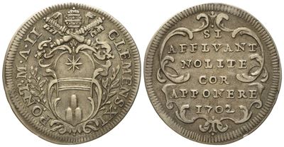 Stato Pontificio. Roma. Clemente XI (1700 - 1721). Giulio 1702. Ag (g 2,89; MM 26,5).