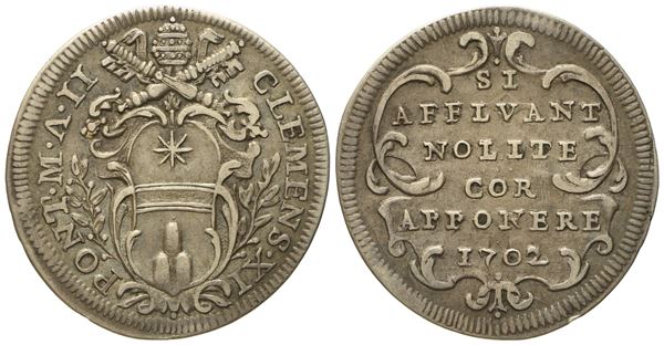 STATO PONTIFICIO. Roma. Clemente XI (1700 - 1721). Giulio 1702. Ag (g 2,89; mm 26,5).  - Auction Modern Coins - Bertolami Fine Art - Casa d'Aste