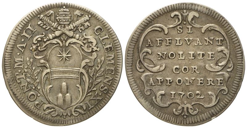 Stato Pontificio. Roma. Clemente XI (1700 - 1721). Giulio 1702. Ag (g 2,89; MM 26,5).