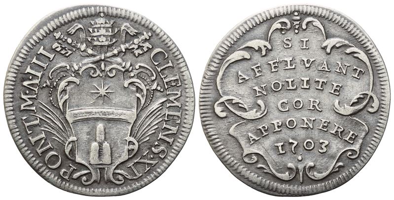 Clemente XI (Giulio 1703), Stato Pontificio, Ag 3,04 g (26 mm), 1703, Anno III