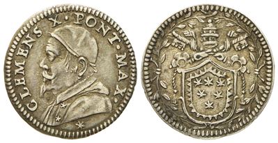 Stato Pontificio. Roma. Clemente X (1670 - 1676). Mezzo Grosso. Ag (g 0,75; MM 15,3).