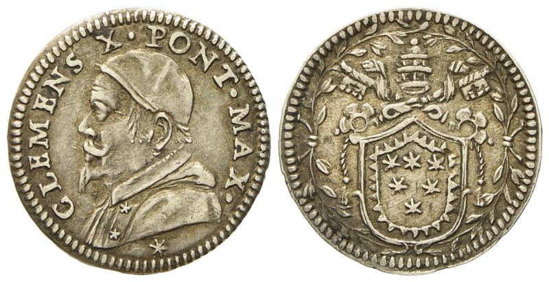 Stato Pontificio. Roma. Clemente X (1670 - 1676). Mezzo Grosso. Ag (g 0,75; MM 15,3).