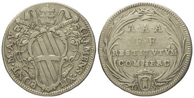 Stato Pontificio. Roma. Clemente XII (1730 - 1740). Giulio Anno V. Ag (g 2,72; MM 23,4).