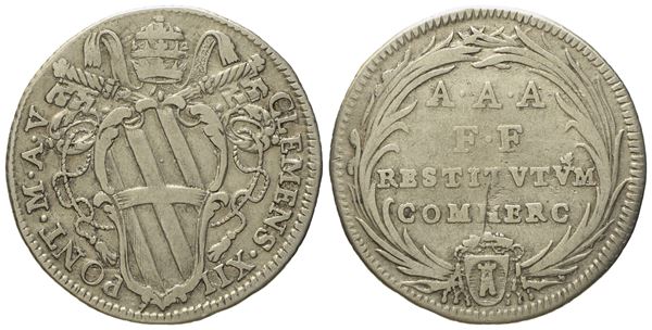 STATO PONTIFICIO. Roma. Clemente XII (1730 - 1740). Giulio anno V. Ag (g 2,72; mm 23,4).  - Auction Modern Coins - Bertolami Fine Art - Casa d'Aste