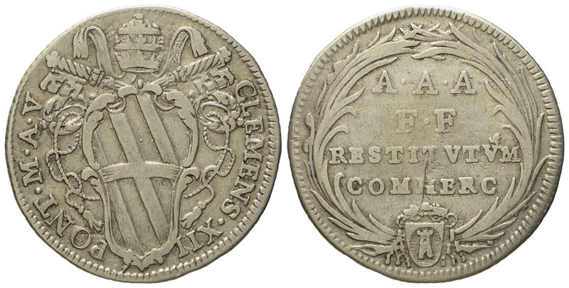Stato Pontificio. Roma. Clemente XII (1730 - 1740). Giulio Anno V. Ag (g 2,72; MM 23,4).