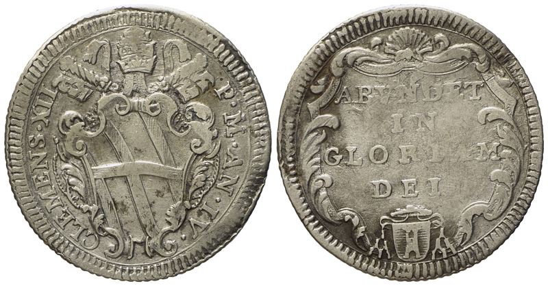 Stato Pontificio. Roma. Clemente XII (1730-1740). Giulio Anno IV. Munt.100; Ag; 2,56gr; 26mm. Rar...