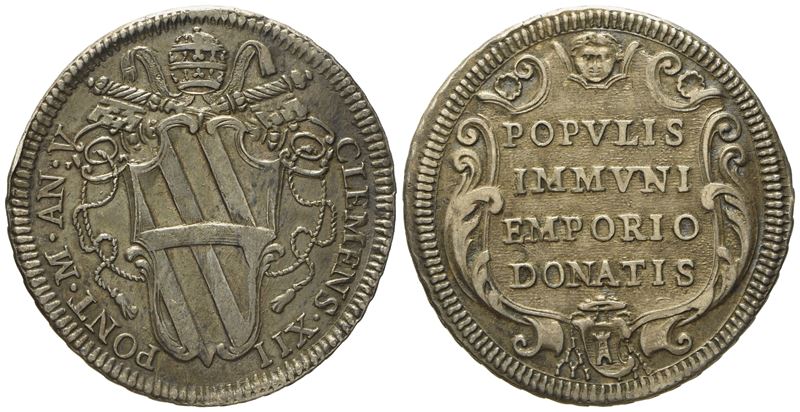 Stato Pontificio. Roma. Clemente XII (1730 - 1740). Testone Anno V. Ag (g 8,17; MM 31).